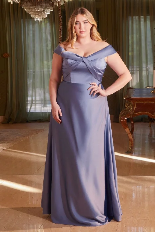 Cinderella Divine -CD325C Curved Off Shoulder Satin A-Line Dress Bold pattern unclassified dresses