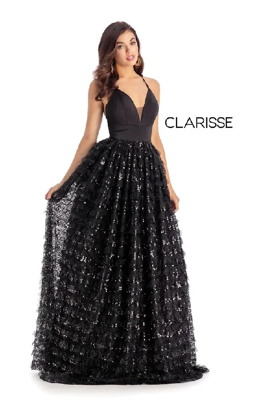 Clarisse -5145 V-Neck Embellished A-Line Dress High-low unclassified dresses