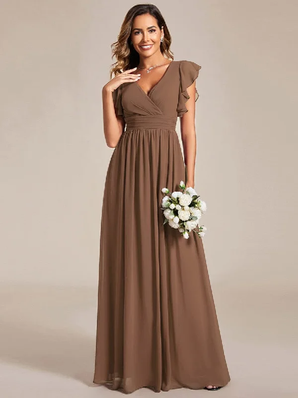 Custom Size Back Cutout A-Line Pleated Ruffles Sleeve Chiffon Bridesmaid Dress Comfortable unclassified dresses Custom Size Back Cutout A-Line Pleated Ruffles Sleeve Chiffon Bridesmaid Dress Comfortable unclassified dresses