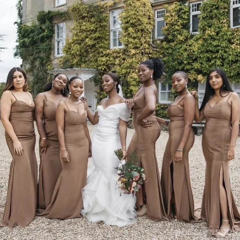 Dusty Brown Spaghetti Straps High Slit Cheap Bridesmaid Dress Gown Styles,WG1054 Formal unclassified dresses Dusty Brown Spaghetti Straps High Slit Cheap Bridesmaid Dress Gown Styles,WG1054 Formal unclassified dresses