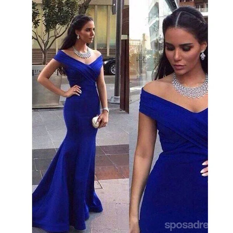 Elegant Mermaid Royal Blue Off The Shoulder V-Neck Cheap Bridesmaid Dresses Gown Online,WG1060 Elegant unclassified dresses