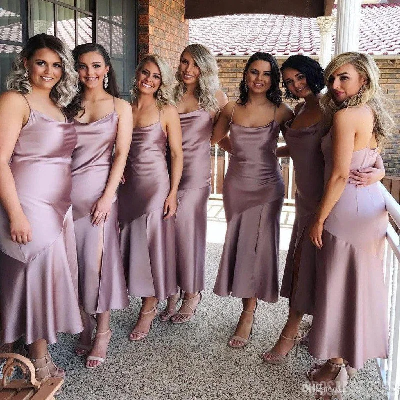 Elegant Sheath Spaghetti Straps dusty purple bridesmaid dressing gowns, WG955 Bright color unclassified dresses