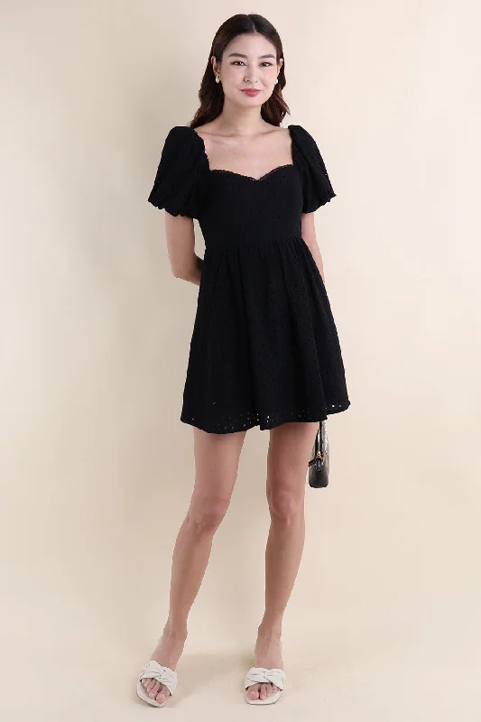 EMBER PUFF SLEEVES EYELET DRESS IN BLACK Vintage unclassified dresses