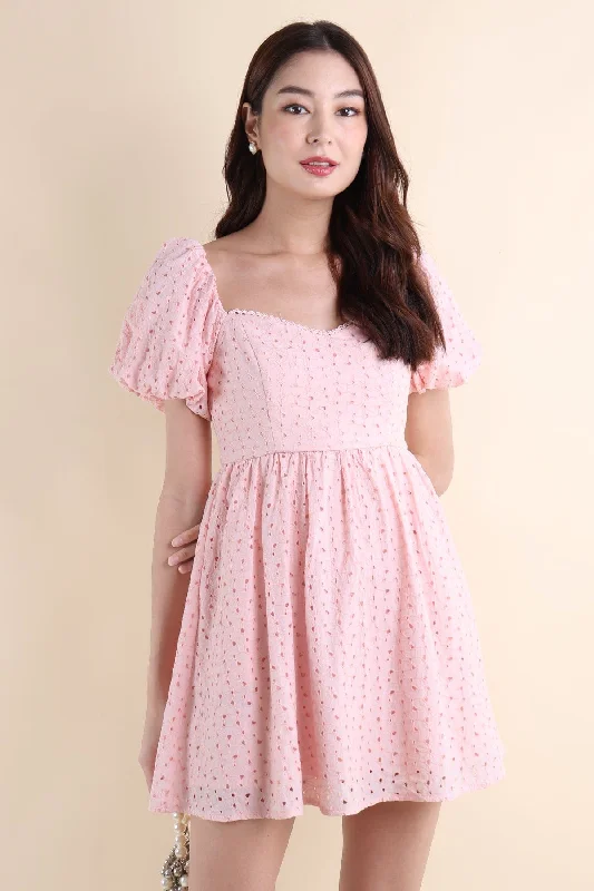 EMBER PUFF SLEEVES EYELET DRESS IN PINK Elegant evening unclassified dresses