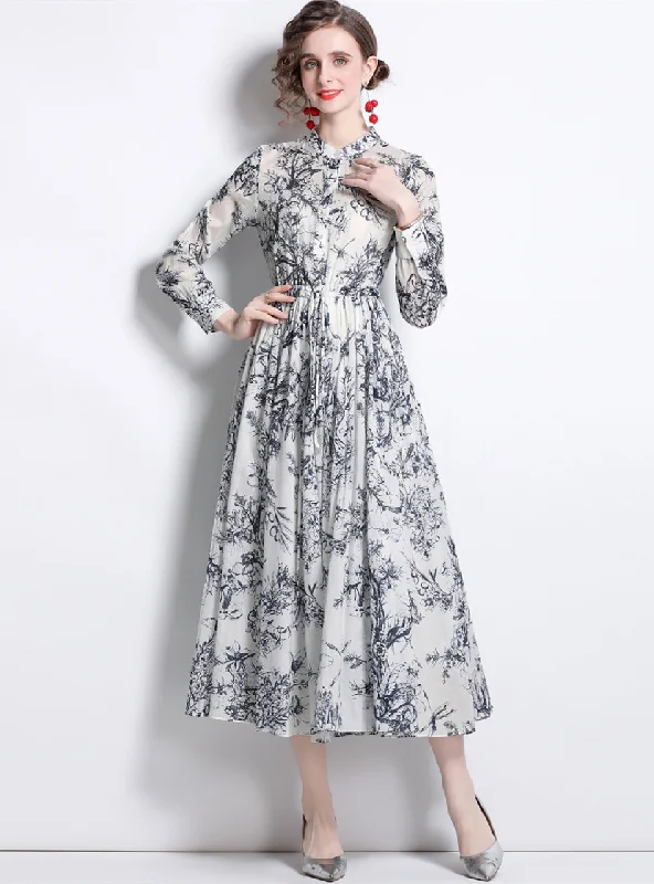 Garden Flower Print Long Sleeve Dress Best floral dresses for casual outings