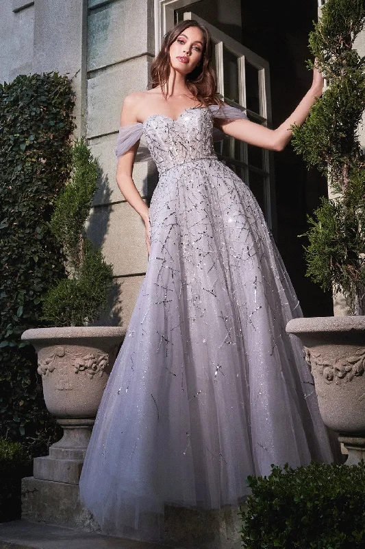 Glitter Off Shoulder Ball Gown By Cinderella Divine -B713 Mesh unclassified dresses