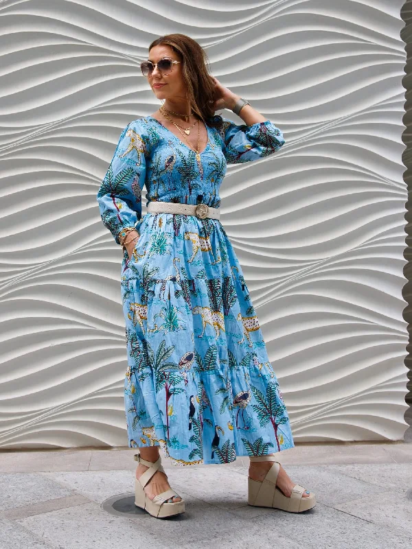 'GRACE V-DRESS’ IN SKY JUNGLE Velvet unclassified dresses