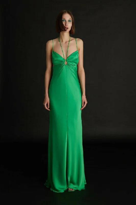 Green Satin Dress With Window Detail Designer unclassified dresses