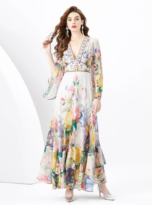 Horn Long Sleeve V-neck Printed Dress Forever 21 floral dresses