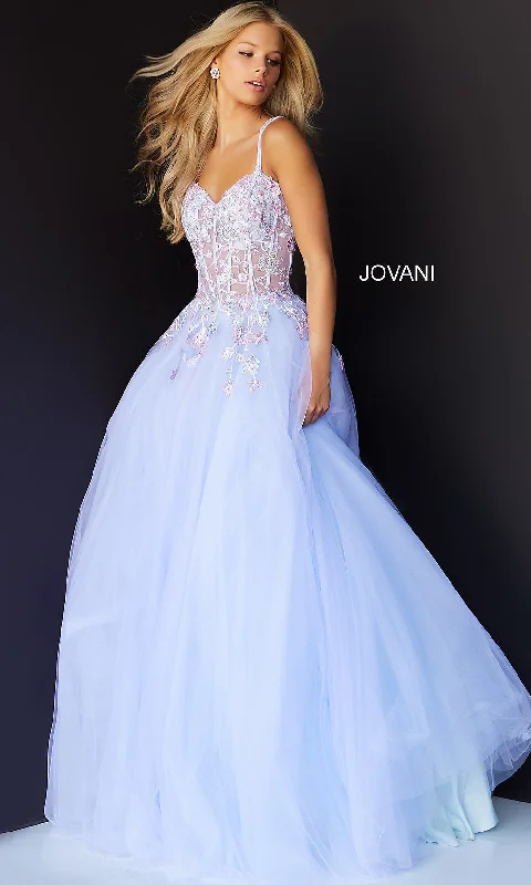 Lilac Purple Sheer-Bodice Prom Ball Gown by Jovani Breathable unclassified dresses