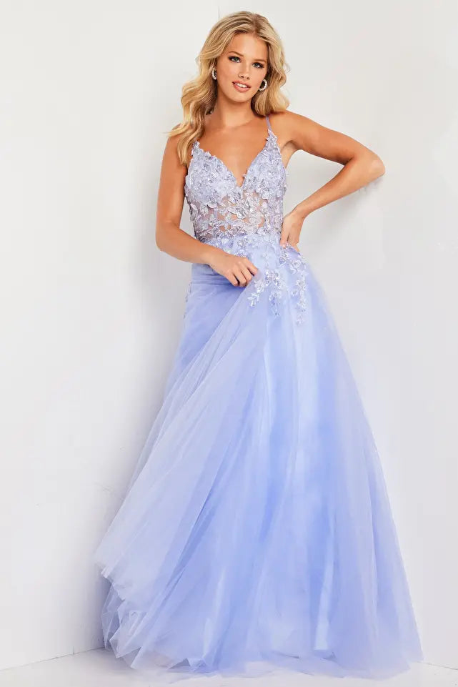 Jovani -JVN37457 Embroidered V-Neck Prom Ball Gown Soft fabric unclassified dresses