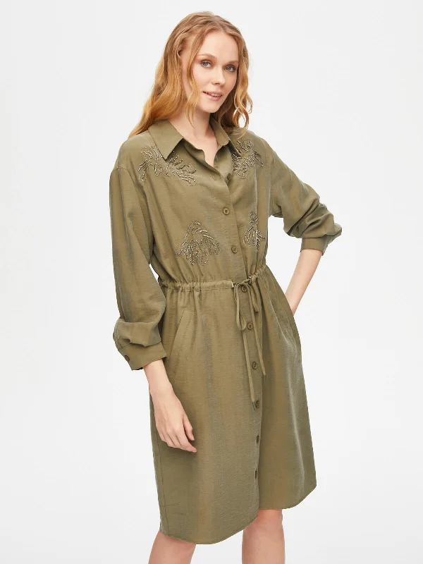 Khaki Bead and Chain Embroidery Detailed Lyocell Dress 69211 Tiered unclassified dresses Khaki Bead and Chain Embroidery Detailed Lyocell Dress 69211 Tiered unclassified dresses