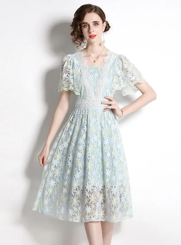 Lace Floral Short Sleeve Dress Halter floral dresses