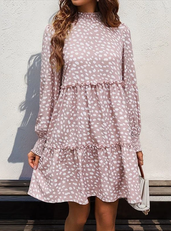 Leopard Print Long Sleeve Stitching Dress Best floral dresses for work