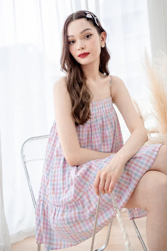 LICHFIELD GINGHAM ROMPER DRESS IN PINK Affordable unclassified dresses