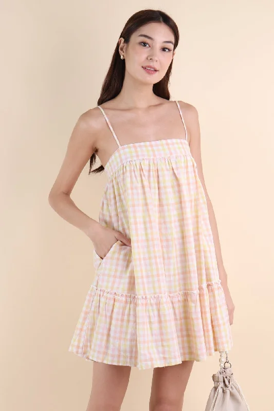 LICHFIELD GINGHAM ROMPER DRESS IN YELLOW Cotton unclassified dresses