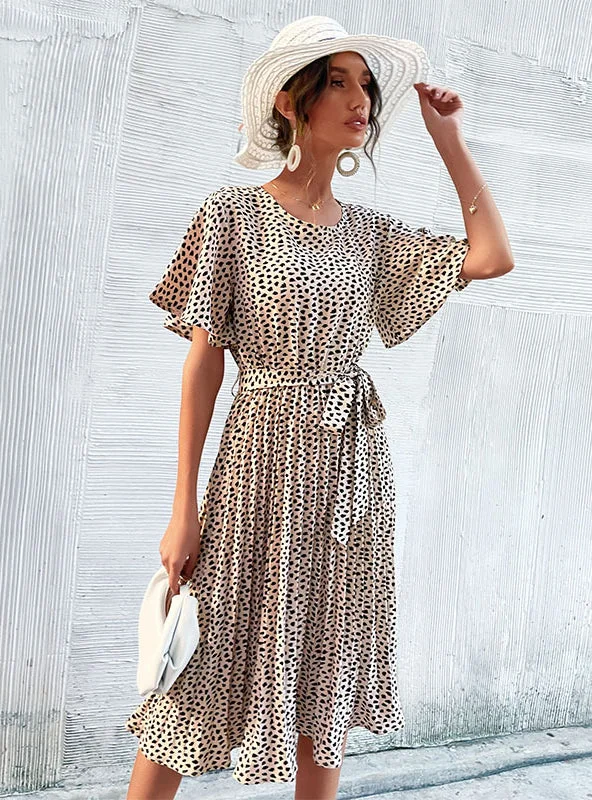 Lotus Leaf Sleeve Printing Medium Length Dress Casual floral dresses