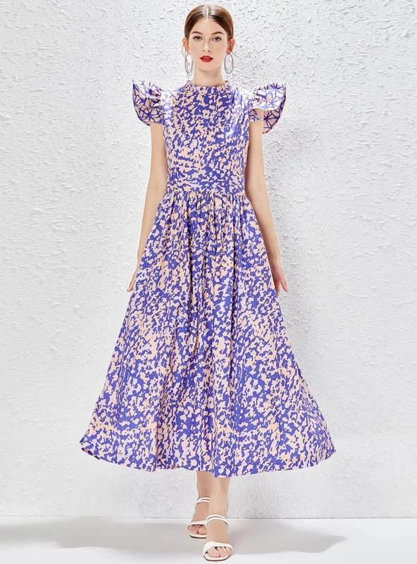 Lotus Leaf Stitching Floral Print Dress Maxi floral dresses