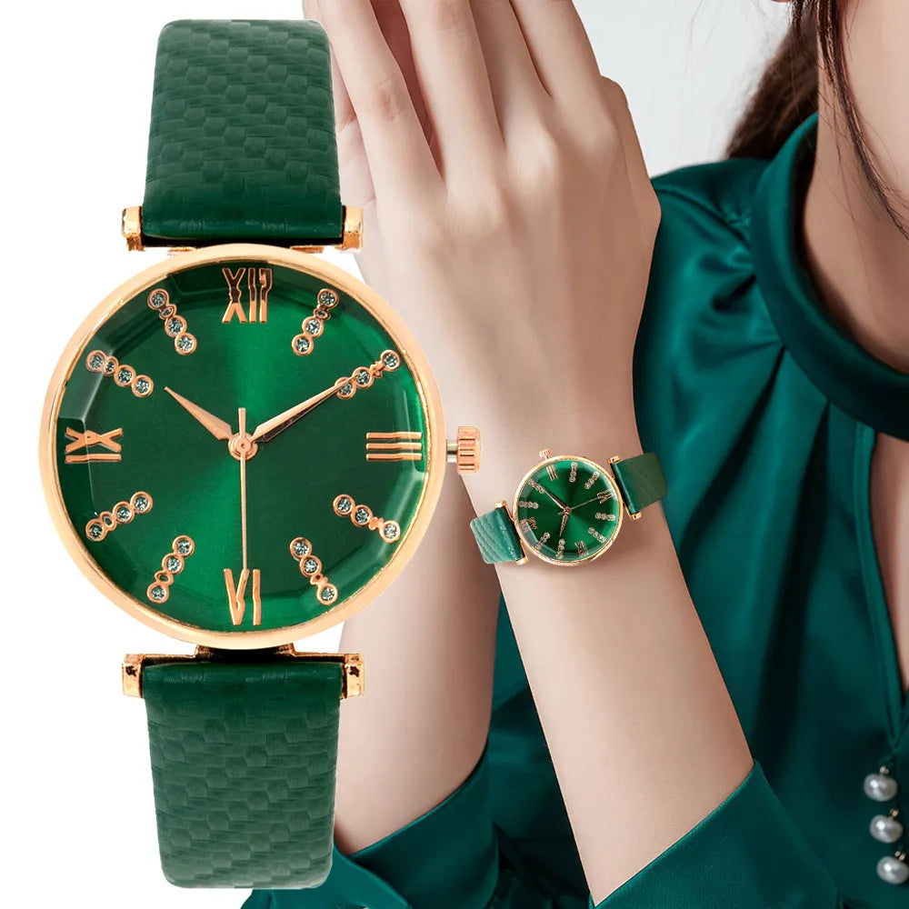Luxury Ladies Brand Diamond Roman Design Lady Watches Dress Quartz Watch Fashion Green Leather Strap Women Wristwatches Velvet unclassified dresses Luxury Ladies Brand Diamond Roman Design Lady Watches Dress Quartz Watch Fashion Green Leather Strap Women Wristwatches Velvet unclassified dresses