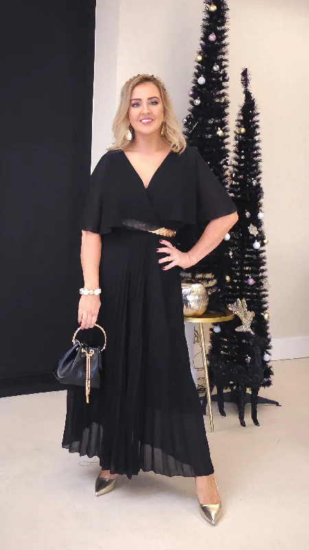 Mabel Cape Dress- Black Satin unclassified dresses