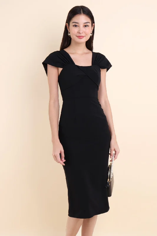 MADISON TWIST-DETAIL WORK DRESS IN BLACK Office unclassified dresses