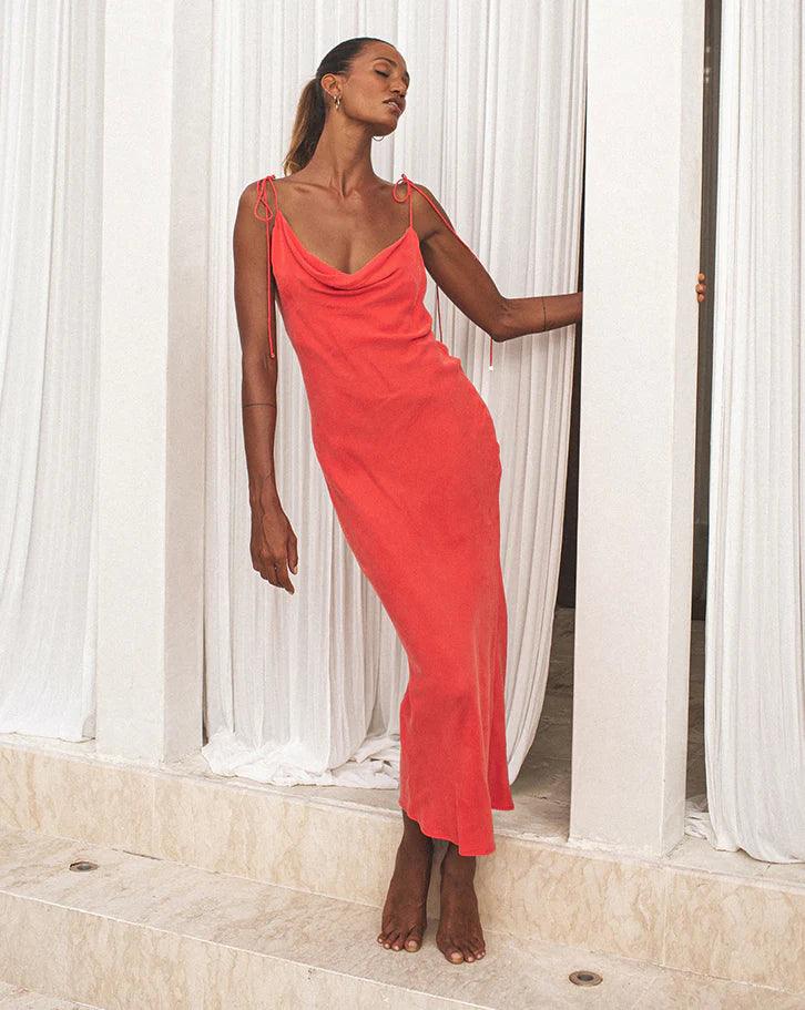 Marcella Cowl Dress in Scarlet Color block unclassified dresses