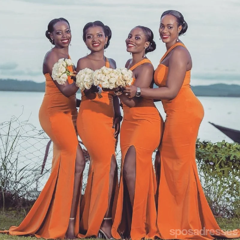 Mermaid Orange One Shoulder High Slit Cheap Bridesmaid Dresses Gown Online, WG1052 Tulle unclassified dresses Mermaid Orange One Shoulder High Slit Cheap Bridesmaid Dresses Gown Online, WG1052 Tulle unclassified dresses