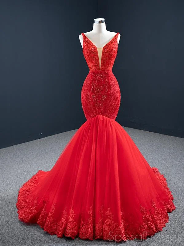 Mermaid Red Sleeveless Beading Prom Dresses, Sweet 16 Prom Dresses, 12507 Tiered unclassified dresses Mermaid Red Sleeveless Beading Prom Dresses, Sweet 16 Prom Dresses, 12507 Tiered unclassified dresses
