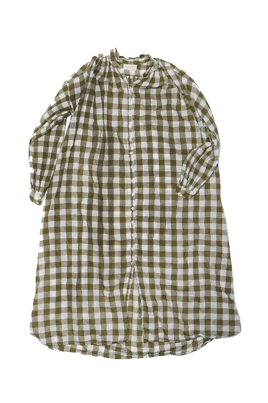 Metta - Bernadette Dress - Olive Check Cotton Voile Velvet unclassified dresses