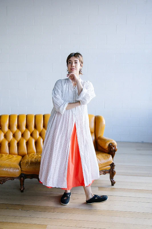 Metta - Bernadette Dress - White Stripe Cotton Voile Metallic unclassified dresses