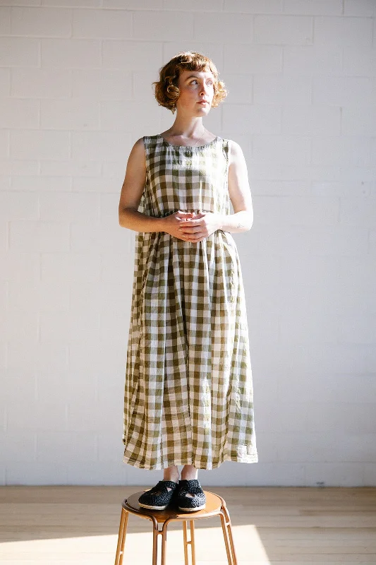 Metta - Dahlia Dress - Olive Check Cotton Voile Cocktail unclassified dresses