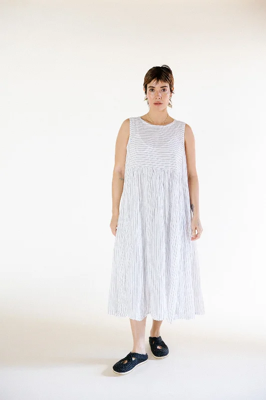 Metta - Dahlia Dress - White Stripe Cotton Voile Earthy tone unclassified dresses