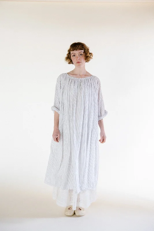 Metta - Elle Gathered Dress - White Stripe Cotton Voile Plus size unclassified dresses Metta - Elle Gathered Dress - White Stripe Cotton Voile Plus size unclassified dresses
