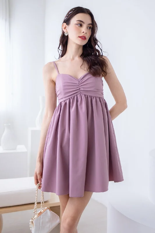 MIRA DETACHABLE SLEEVE DRESS IN MAUVE Striped unclassified dresses