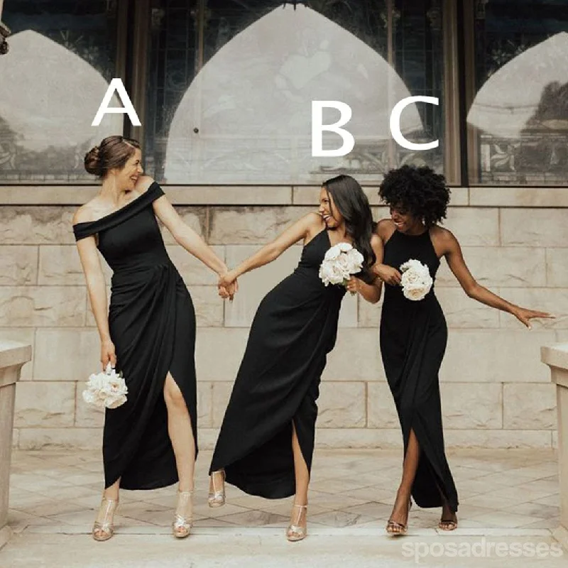 Mismatched Black Side Slit Sleeveless Simple Mermaid Bridesmaid Dresses Gown Online,WG1103 Satin unclassified dresses Mismatched Black Side Slit Sleeveless Simple Mermaid Bridesmaid Dresses Gown Online,WG1103 Satin unclassified dresses