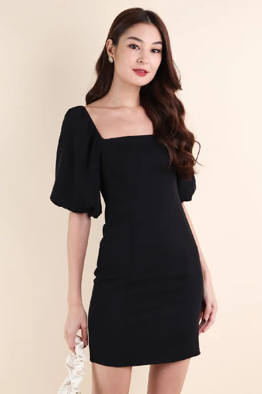 NATTY PUFF SLEEVE WORK DRESS IN BLACK Denim unclassified dresses