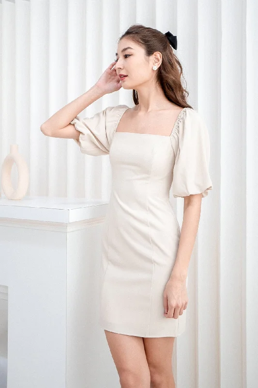 NATTY PUFF SLEEVE WORK DRESS IN ECRU Wrap unclassified dresses