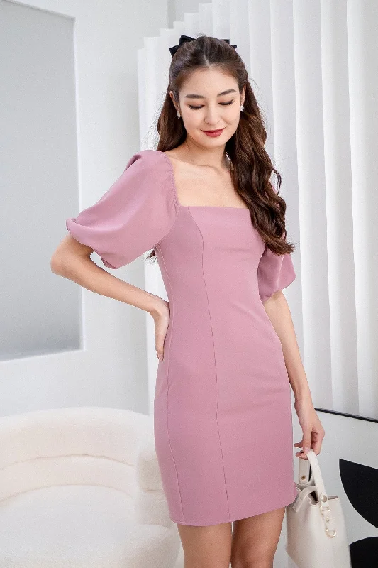 NATTY PUFF SLEEVE WORK DRESS IN ROSE MAUVE Trendy unclassified dresses