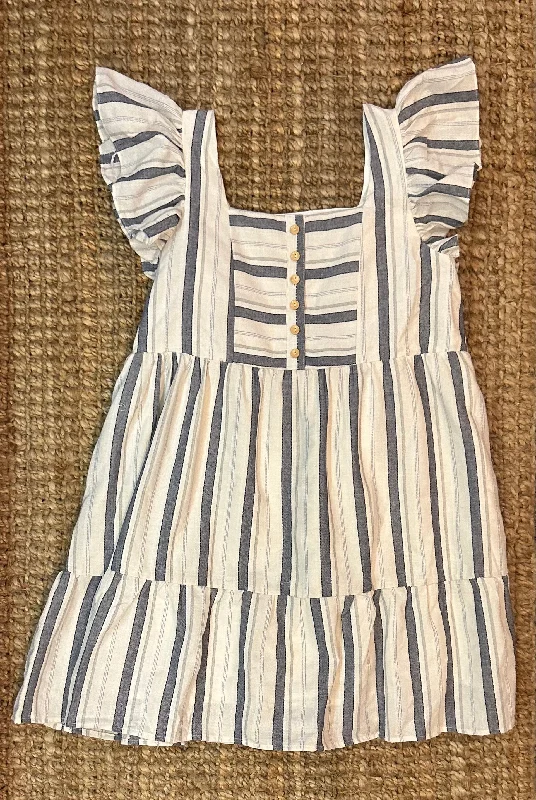 Navy Stripe Flutter Sleeve Dress Satin unclassified dresses