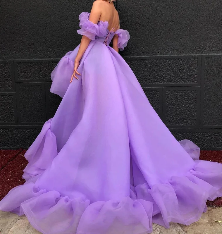 Off the Shoulder Purple High Low Prom Dresses, High Low Purple Formal Graduation Dresses Stretchy unclassified dresses Off the Shoulder Purple High Low Prom Dresses, High Low Purple Formal Graduation Dresses Stretchy unclassified dresses