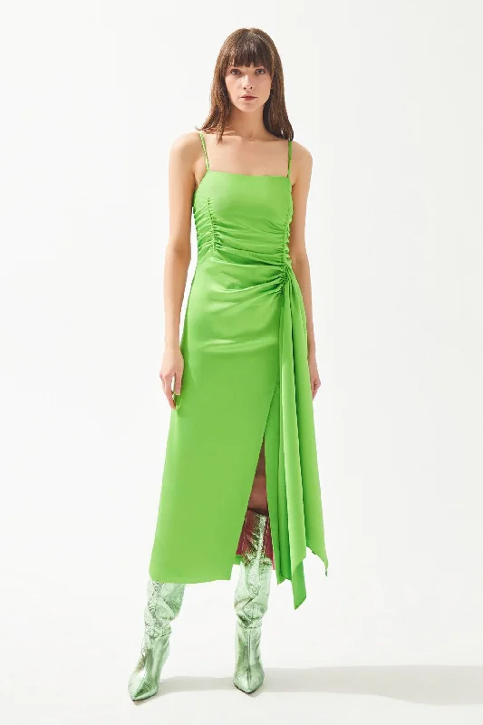 Olive Green Slim Strappy Detailed Slit Mid Length Dress High-low unclassified dresses Olive Green Slim Strappy Detailed Slit Mid Length Dress High-low unclassified dresses