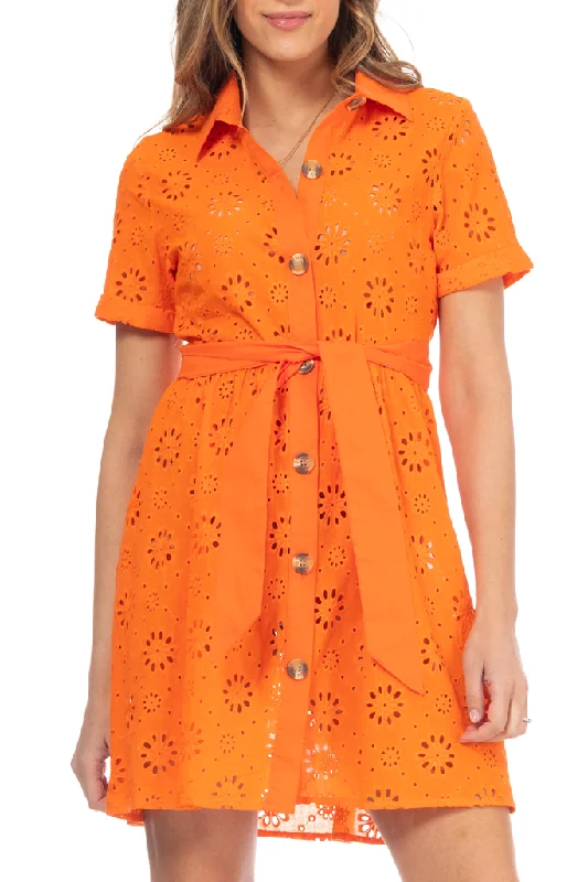 Garenia Orange Dress with Perforated Embroidery Flowy unclassified dresses
