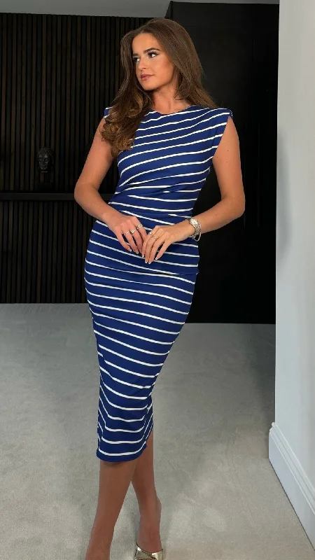 Pari Blue Stripe Dress Ruched unclassified dresses