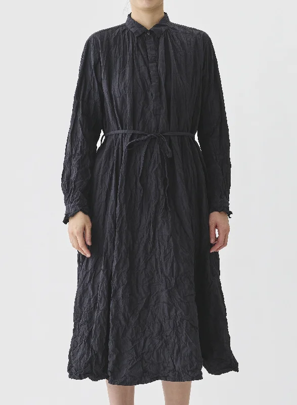 Pas De Calais - Crinkle Cotton Stripe Dress Charcoal Beaded unclassified dresses