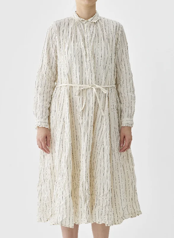 Pas De Calais - Crinkle Cotton Stripe Dress Ivory Cocktail unclassified dresses