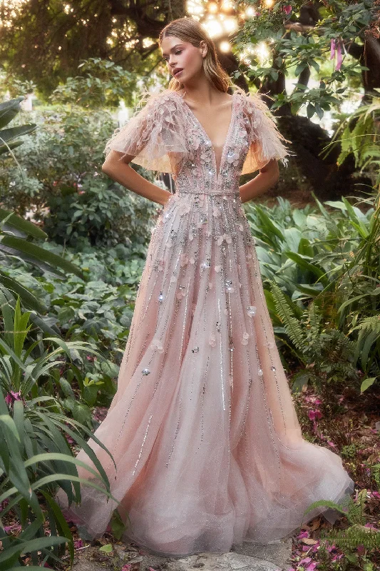 Petal Embellished Ruffle Sleeve Gown By Andrea And Leo -A1176 Y2K unclassified dresses