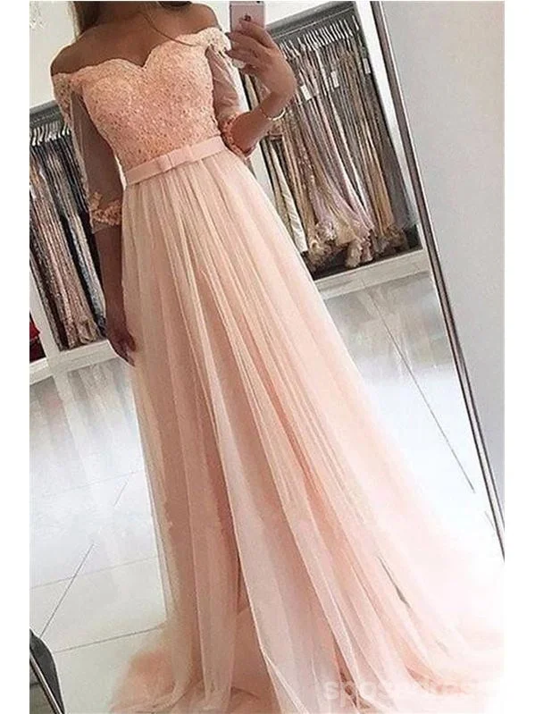 Pink A-line Off Shoulder 3/4 Sleeves Cheap Prom Dresses Online, Evening Dresses,12657 Off-shoulder unclassified dresses Pink A-line Off Shoulder 3/4 Sleeves Cheap Prom Dresses Online, Evening Dresses,12657 Off-shoulder unclassified dresses