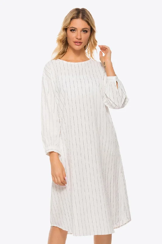 Pinstripe Tie Waist Round Neck Dress Sleeveless unclassified dresses