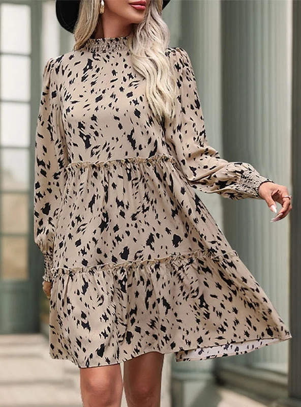 Printed Long Sleeve Stitching Dress Cotton floral dresses