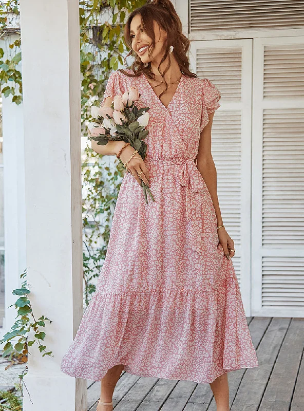 Printed V-neck Holiday Dress Spring floral dresses